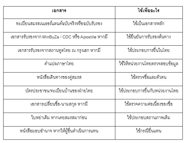 ตารางเอกสารที่ควรเตรียมก่อนยื่นในไทย ตารางเอกสารที่ควรเตรียมก่อนยื่นในไทย